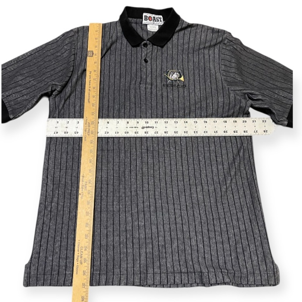 Vintage BOAST Polo Shirt Mens Gray Black Striped 100% Cotton Preppy 80s 90s Sz M - Picture 8 of 10